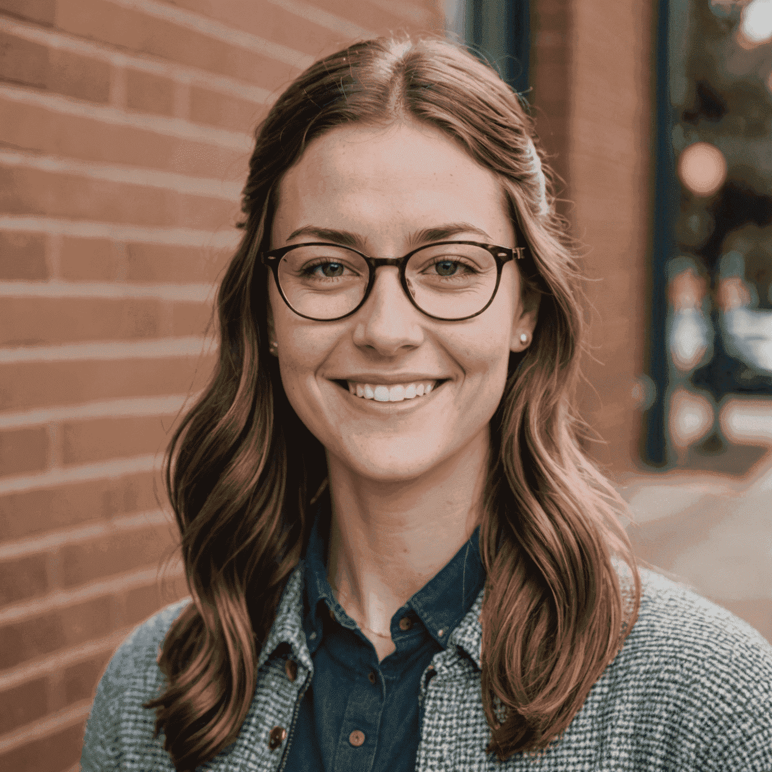 Headshot of Sarah Johnson, a young woman with glasses, smiling warmly