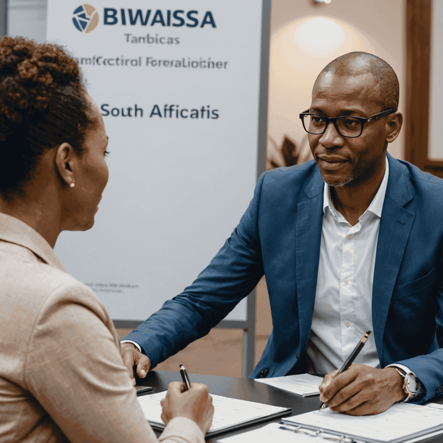 A BizWizSA coach working one-on-one with a South African executive, providing guidance and support to help them become a more effective leader