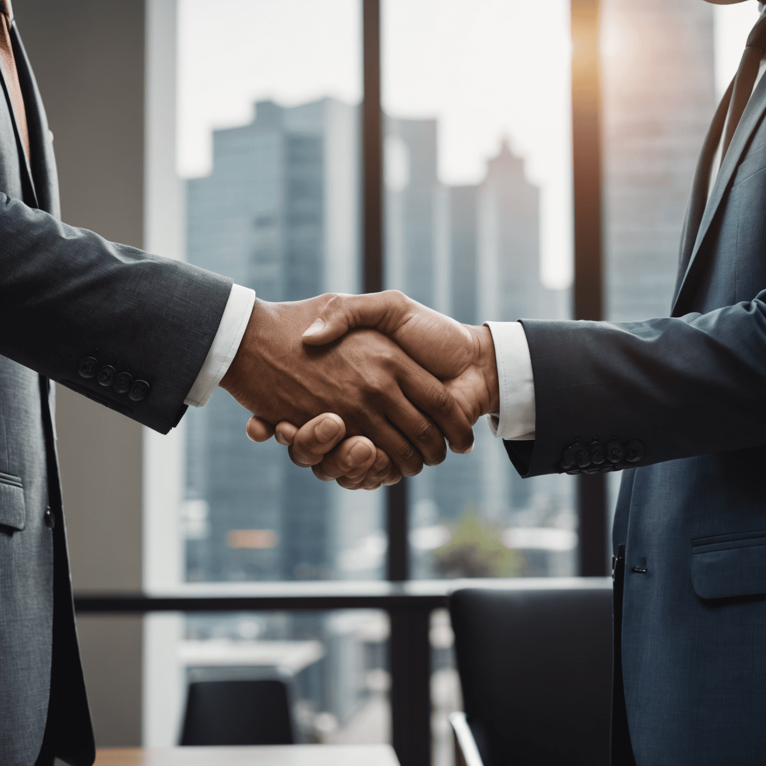 A handshake between two business professionals, symbolizing a successful outsourcing partnership